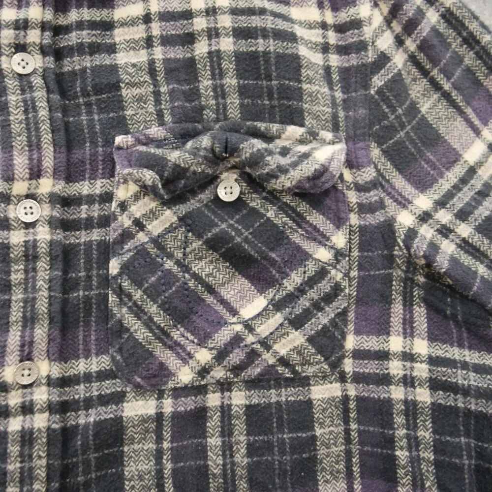 True Religion Shirt Mens Small Gray Button Plaid Flannel Long Sleeve Logo Print